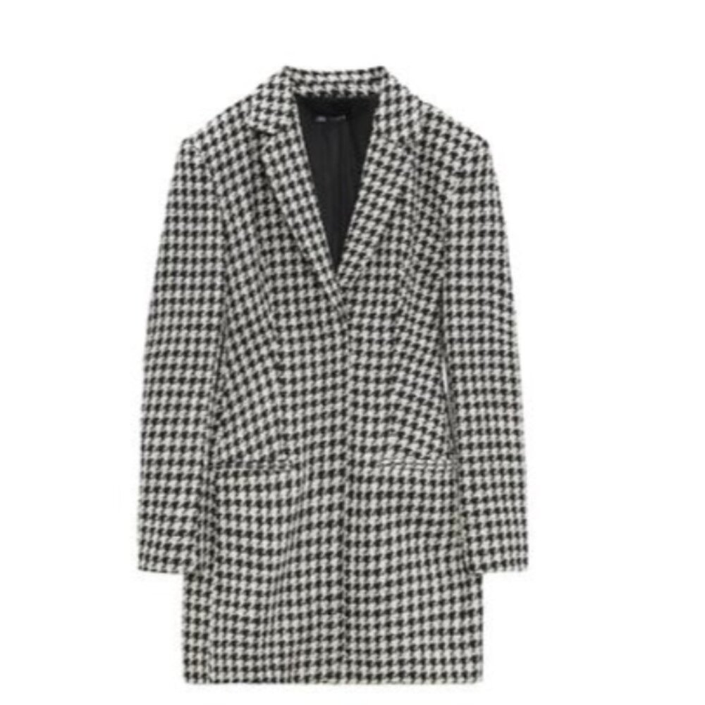 Zara Structured Houndstooth Tweed Blazer Dress Black/White